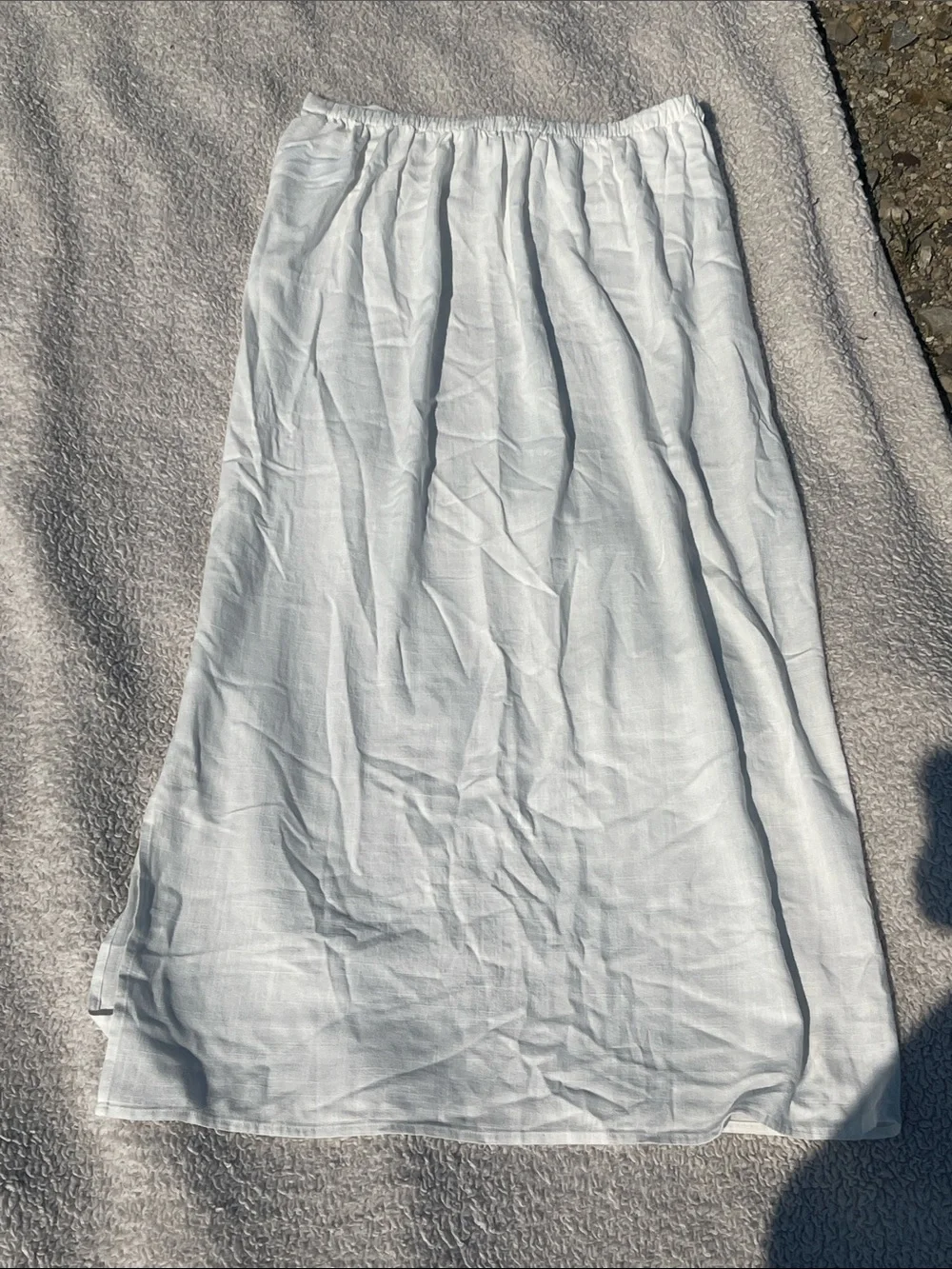 Linen Blend Breathable White Tie Accent Maxi Skirt side slit